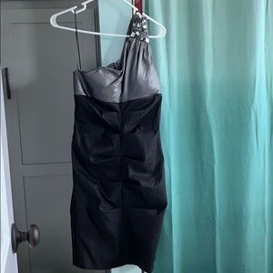 One shoulder black and gray formal dress